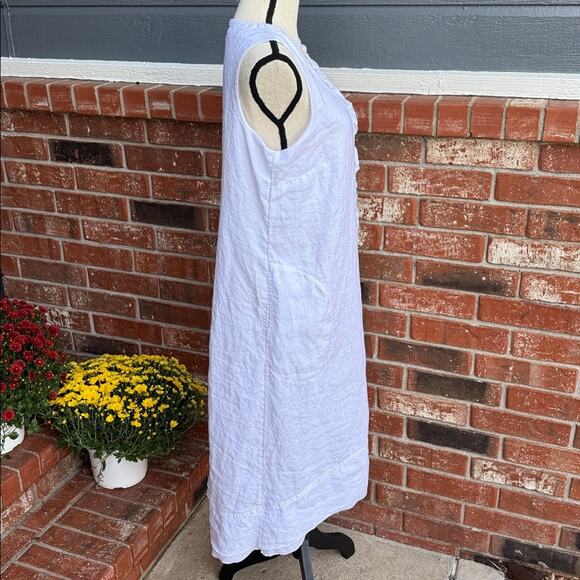 Pure Jill J. Jill Size M Elements White Seam 100% Linen MIDI Dress with Pockets - Picture 4 of 8